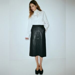 H&M Faux Leather Midi Skirt